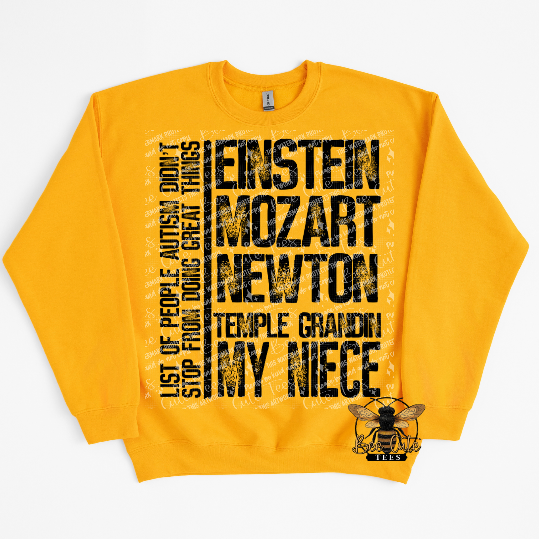 Yellow sweatshirt with text design on a white background