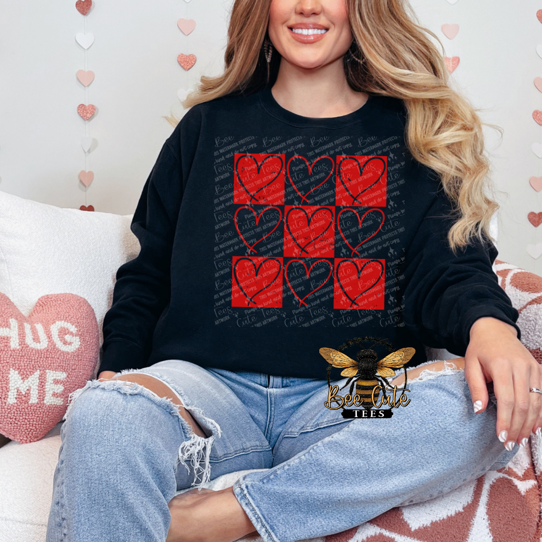 Grunge Checker Doodle Hearts