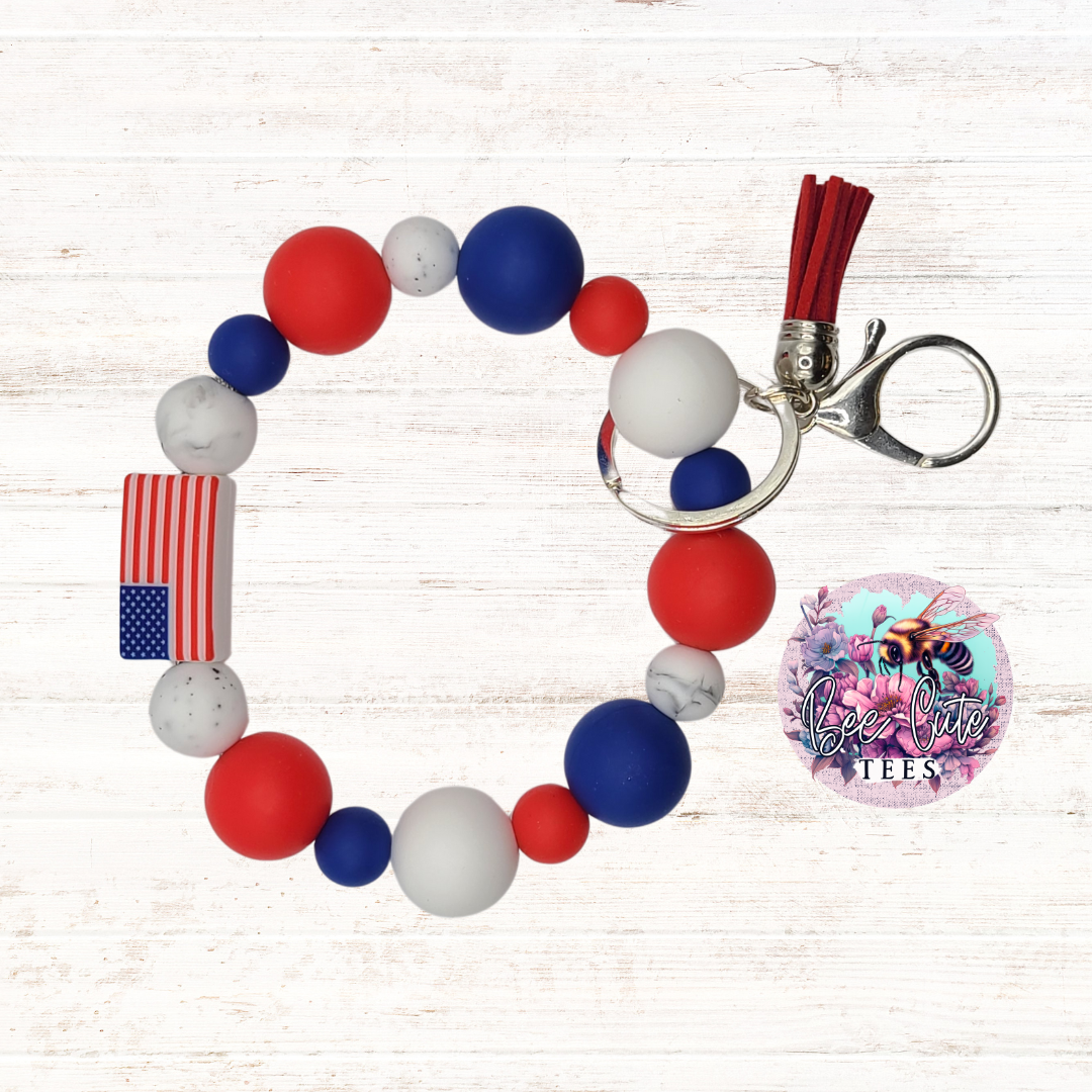 USA Silicone Bead Wristlet Key Chain