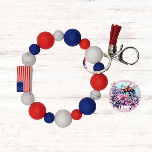 USA Silicone Bead Wristlet Key Chain