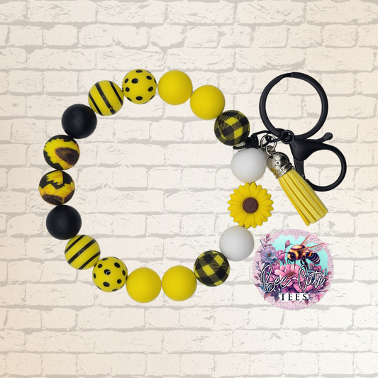 Summer Sunflowers Silicone Bead Wristlet Keychain