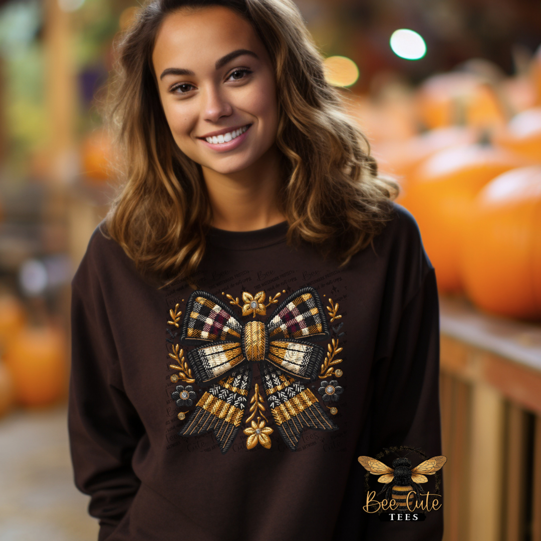 Plaid Fall Sweater Bow