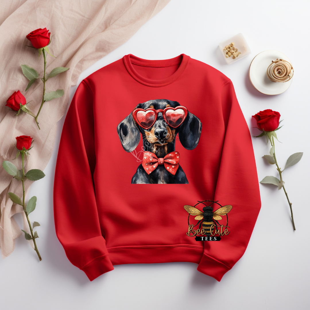 Red Sunnies Dachshund Heart Bow