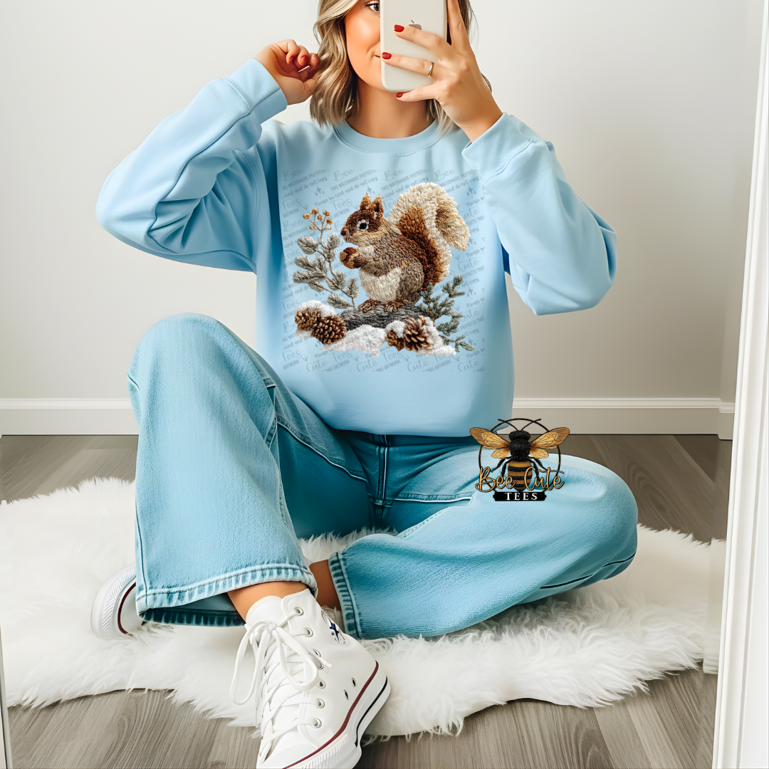 Winter Squirrel Faux Latch Hook Yarn Crochet