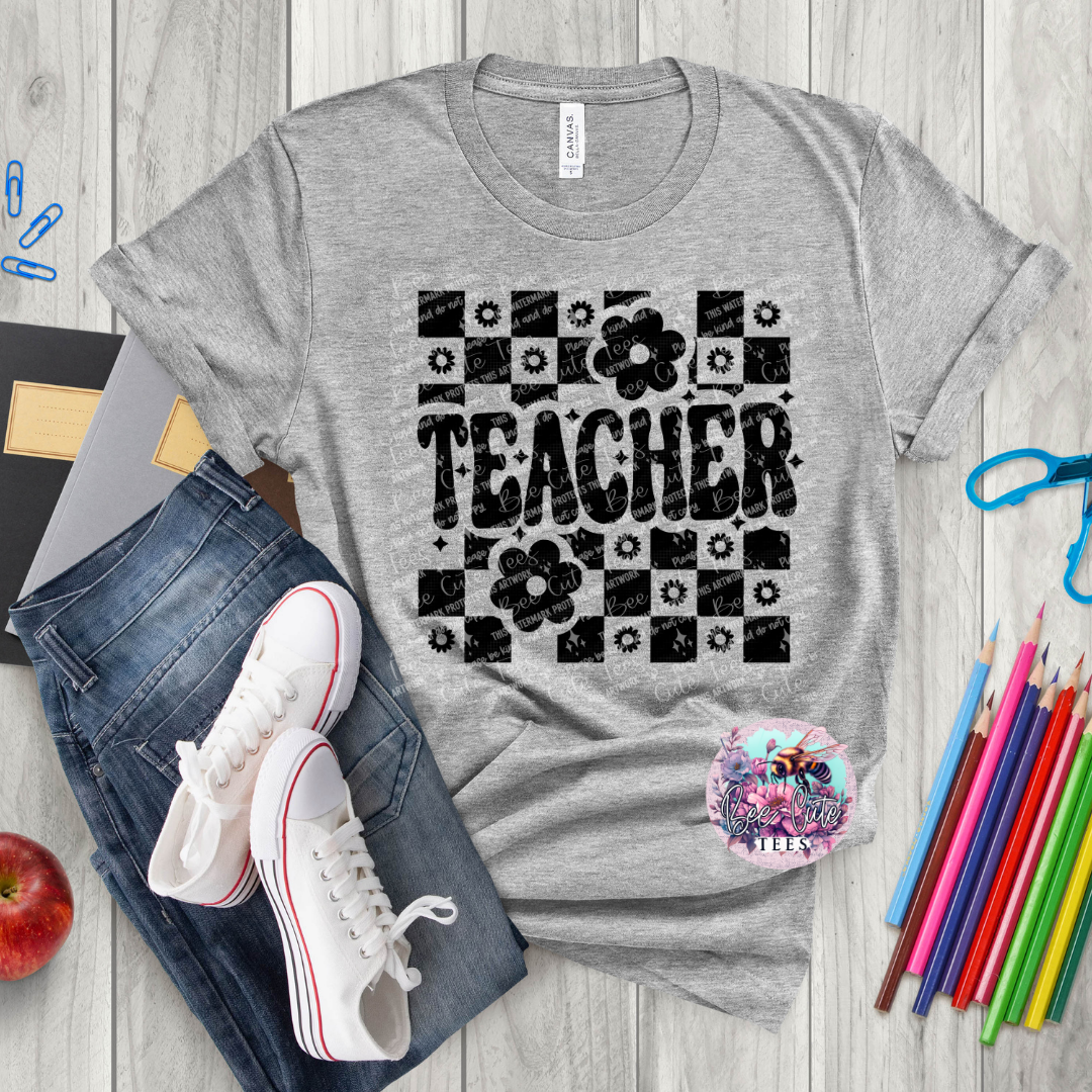 Teacher Checkered Black