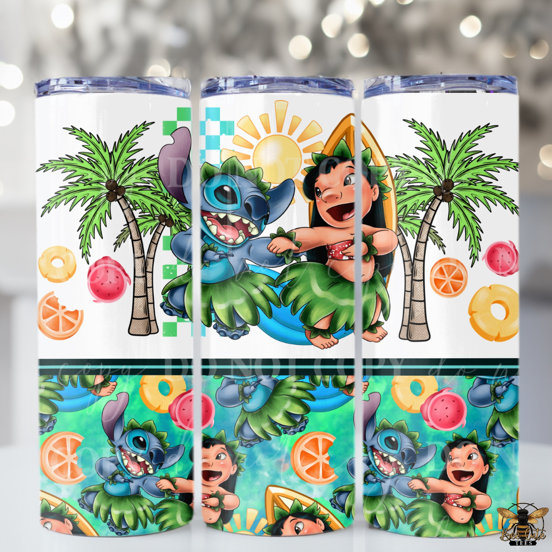 Tumbler with cartoon characters on a white background