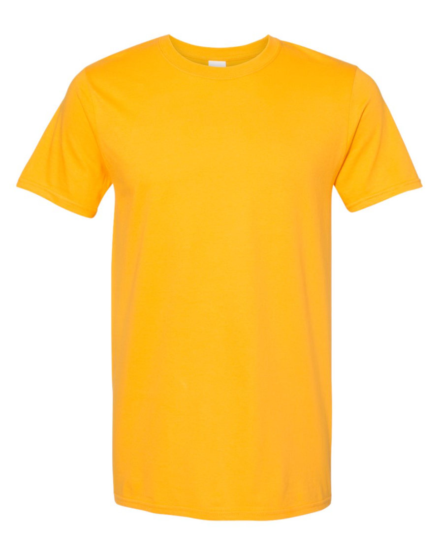 A yellow t-shirt on a  white background.