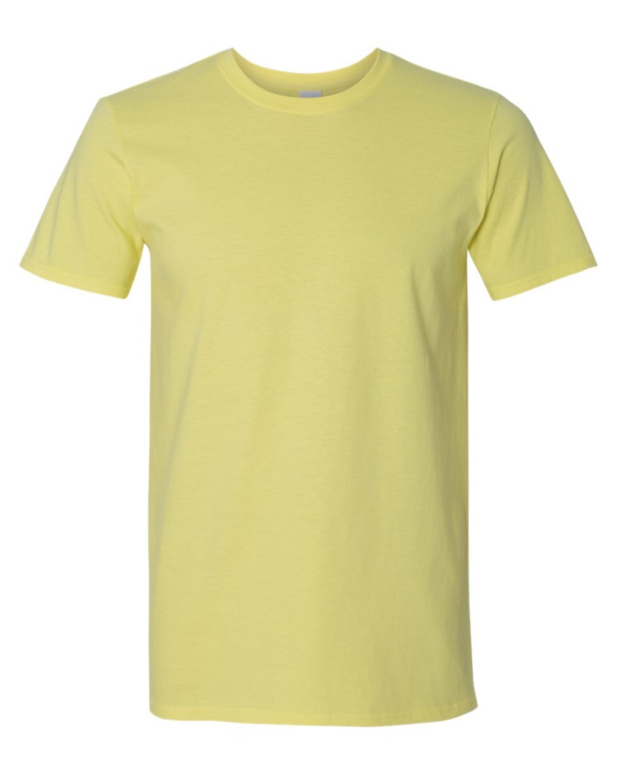 A light yellow short-sleeve crewneck t-shirt displayed on a solid white background.