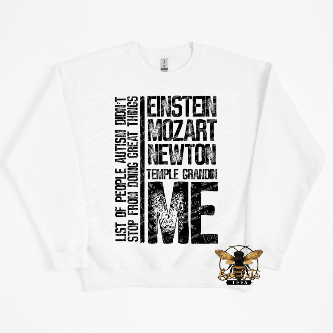 White sweatshirt with black text and a bee logo on a white background