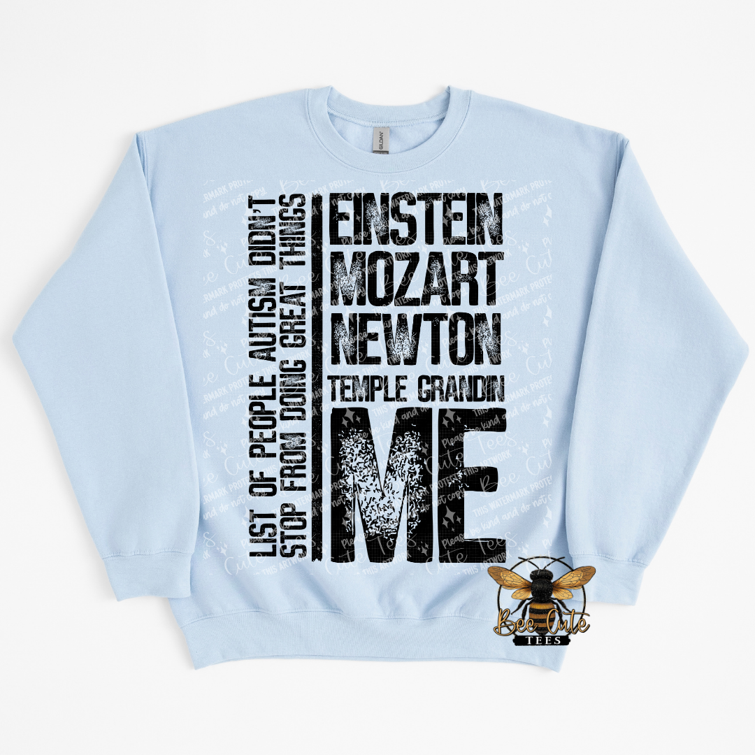 Light blue sweatshirt with text design on a white background