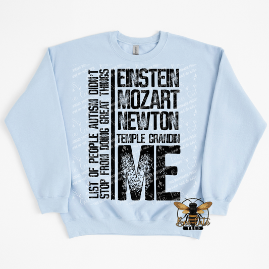 Light blue sweatshirt with text design on a white background