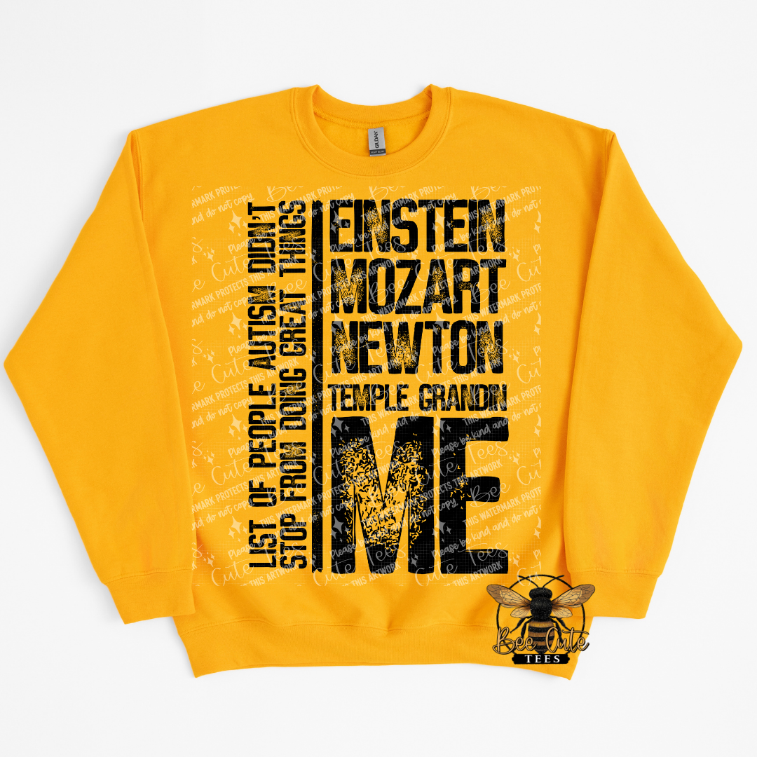 Yellow sweatshirt with black text on a white background