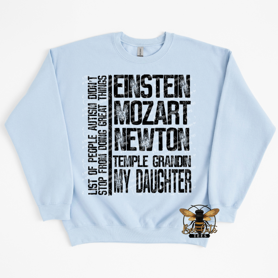 Light blue sweatshirt with text design on a white background