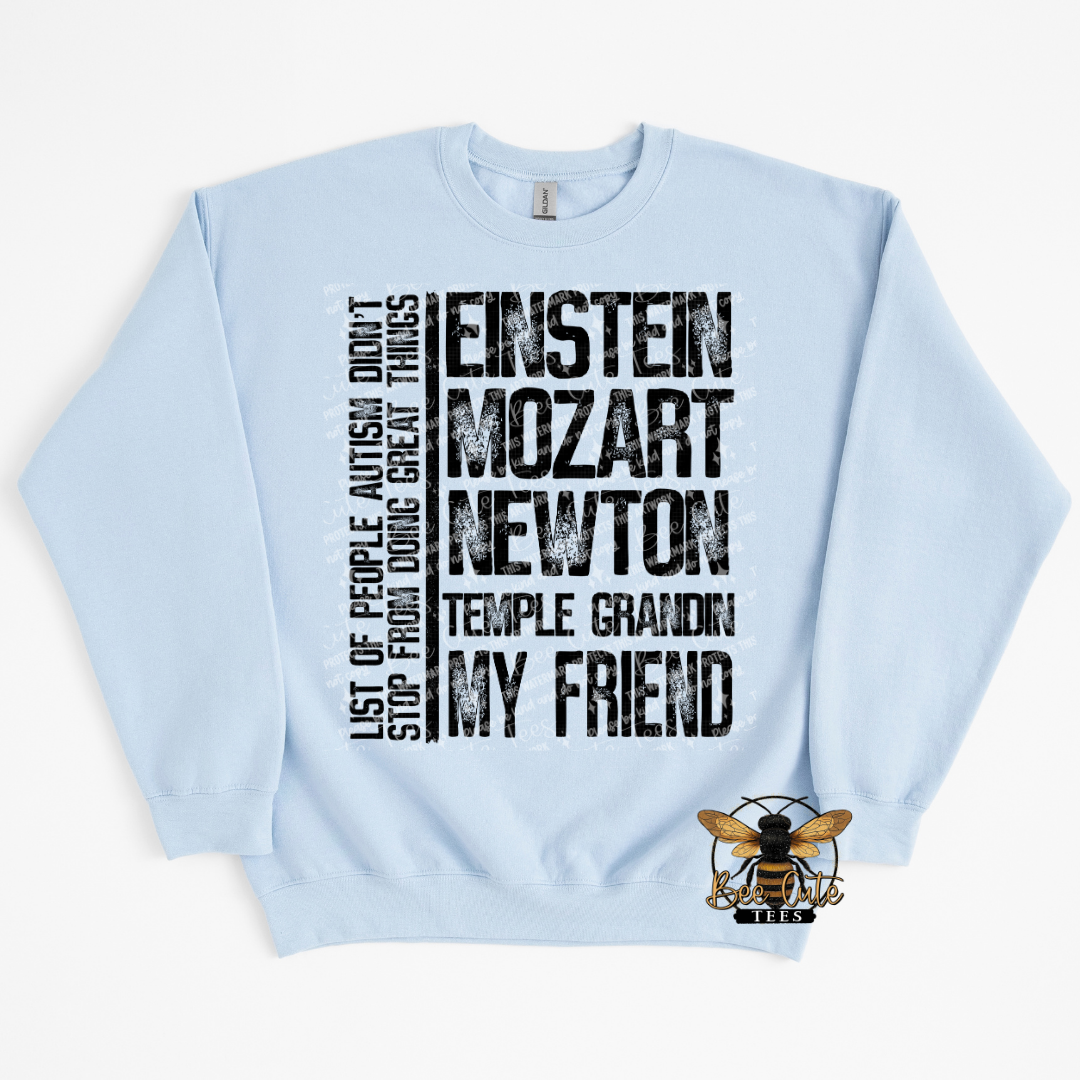 Light blue sweatshirt with text design on a white background