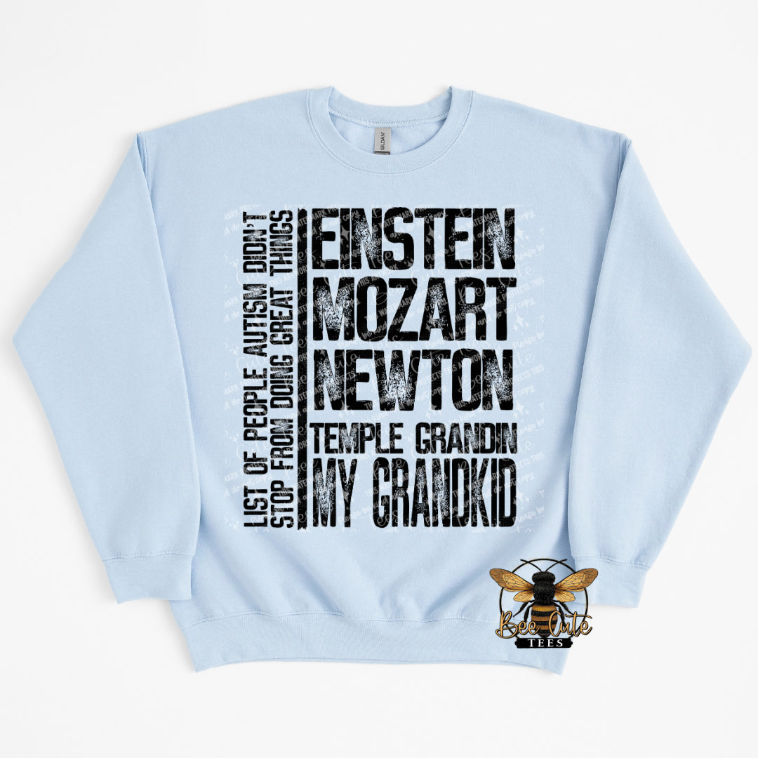 Light blue sweatshirt with text design on a white background