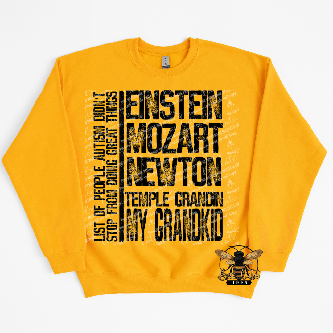 Yellow sweatshirt with black text on a white background