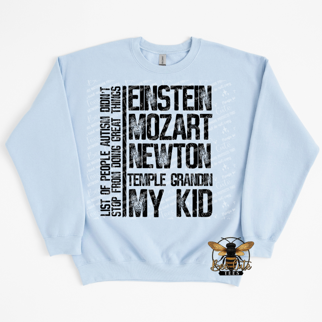 Light blue sweatshirt with text design on a white background