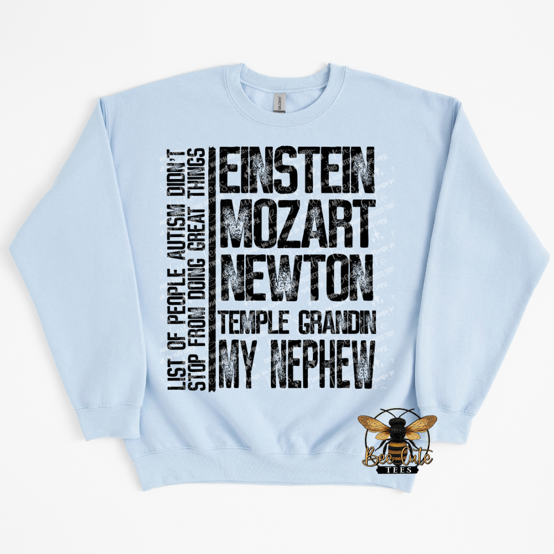 Light blue sweatshirt with text design on a white background