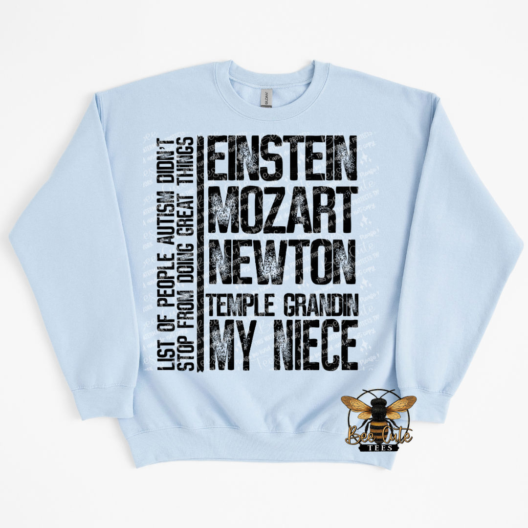 Light blue sweatshirt with text design on a white background