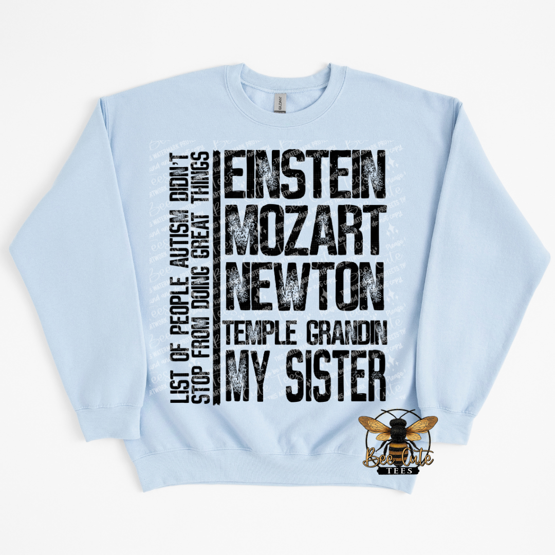 Light blue sweatshirt with text design on a white background