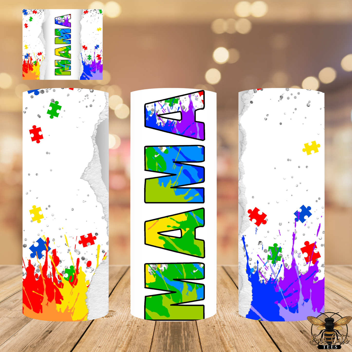 Colorful 'Mama' design on a white background with abstract patterns.