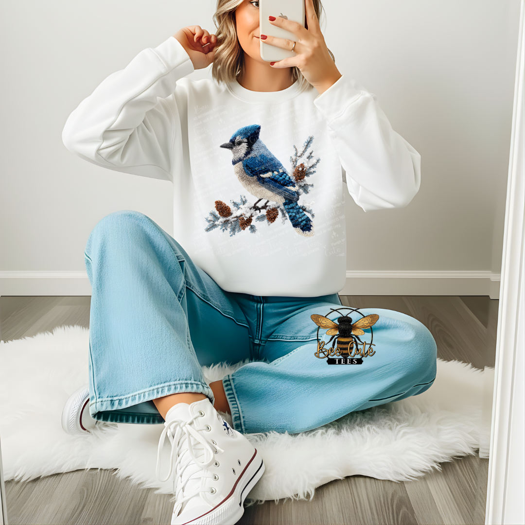 Winter Blue Jay Faux Latch Hook Yarn Crochet