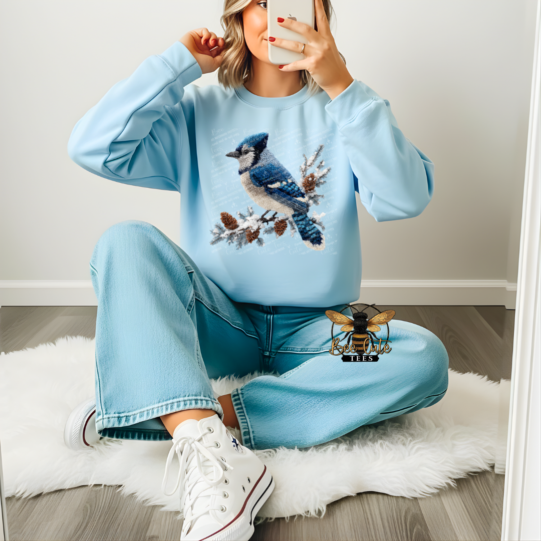 Winter Blue Jay Faux Latch Hook Yarn Crochet