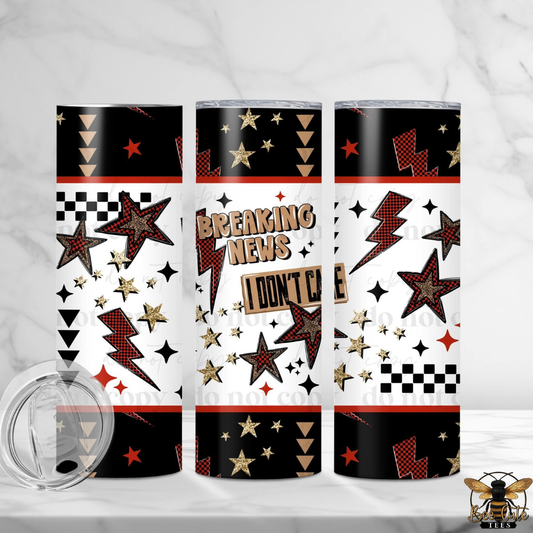 Three tumblers with star and lightning bolt patterns on a white background
