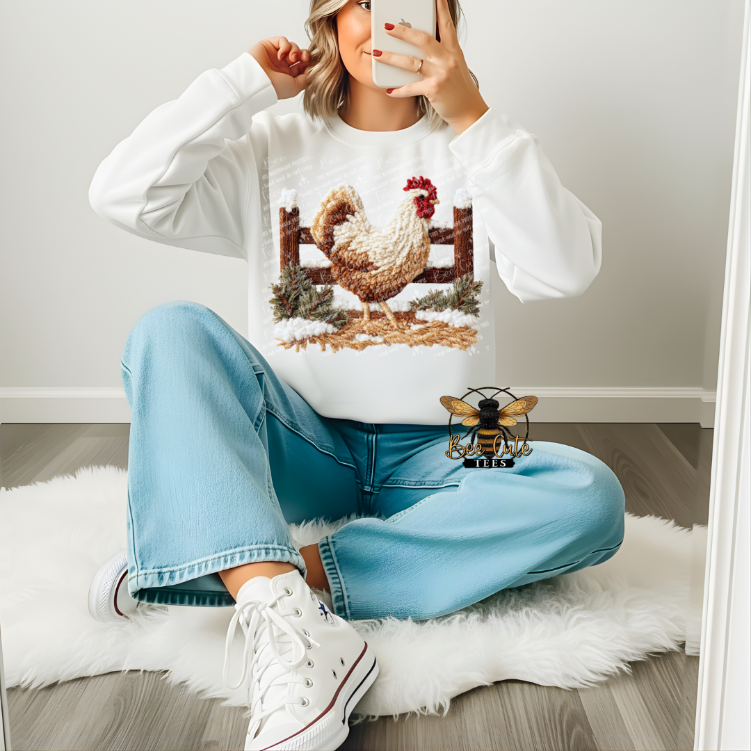 Winter Chicken Faux Latch Hook Yarn Crochet