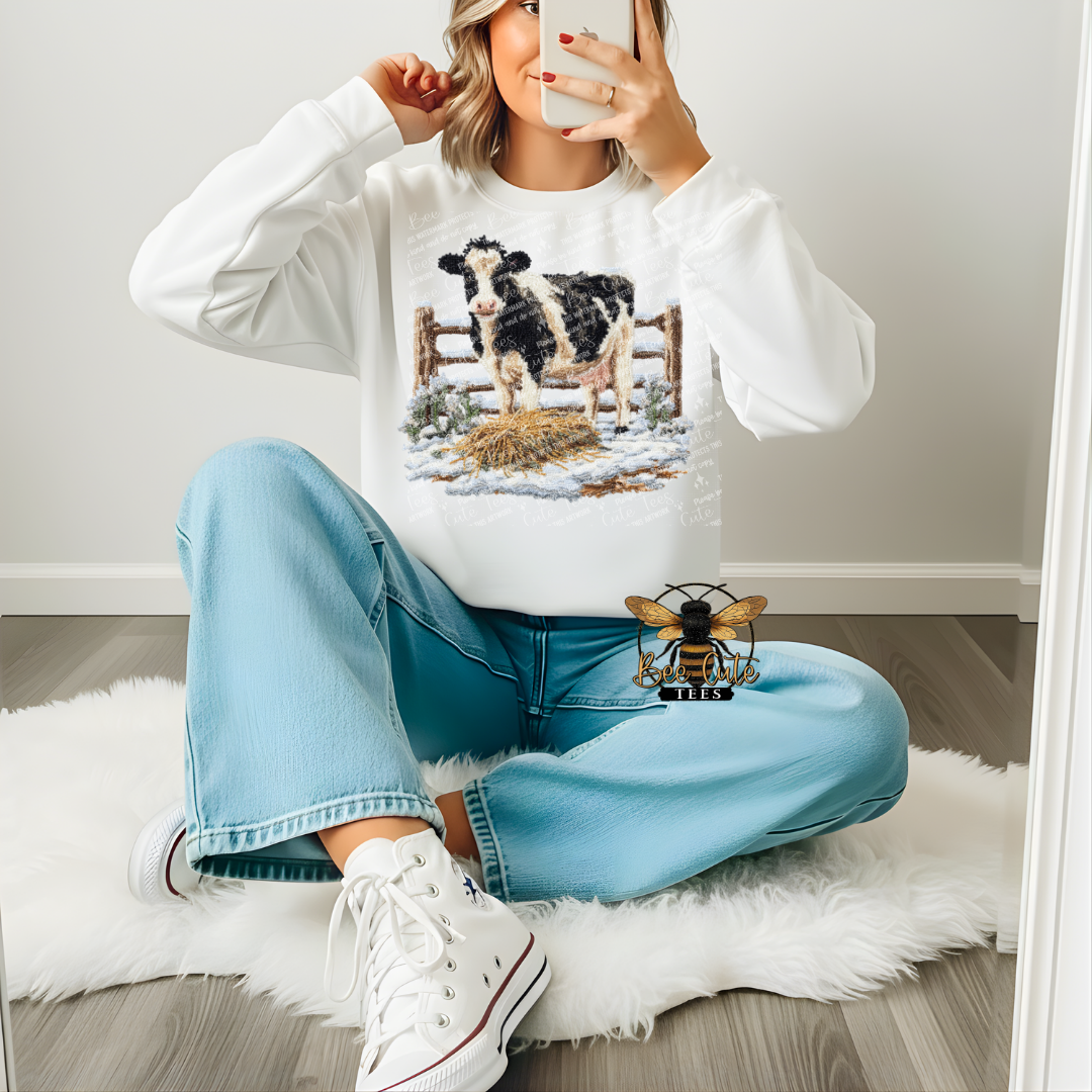 Winter Cow Faux Latch Hook Yarn Crochet