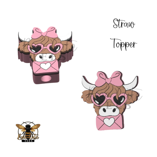 Envelope Highland Cow Straw Topper