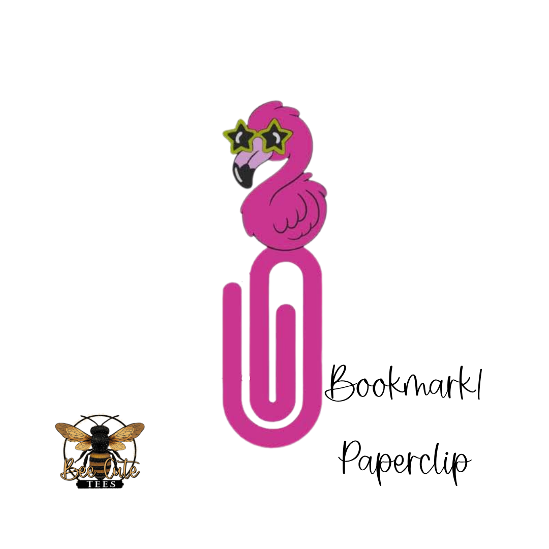 Pink flamingo bookmark paperclip with sunglasses on a white background