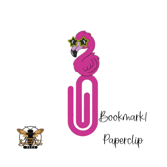 Pink flamingo bookmark paperclip with sunglasses on a white background