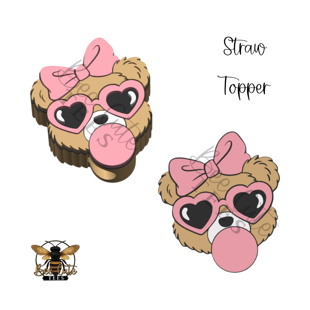 Girl Bear Bubble Gum Straw Topper