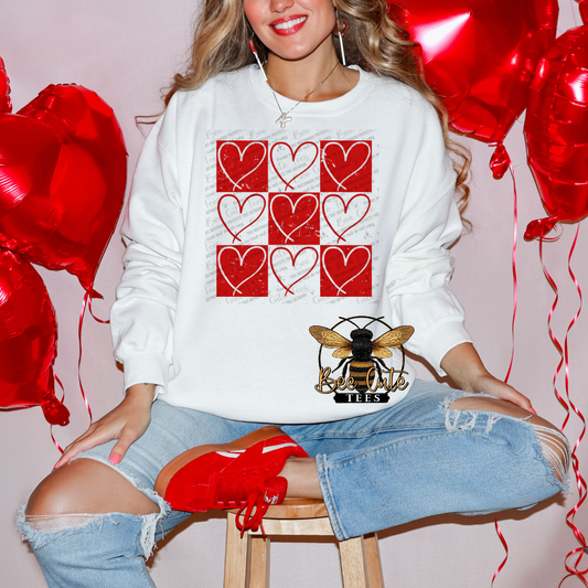 Grunge Checker Doodle Hearts