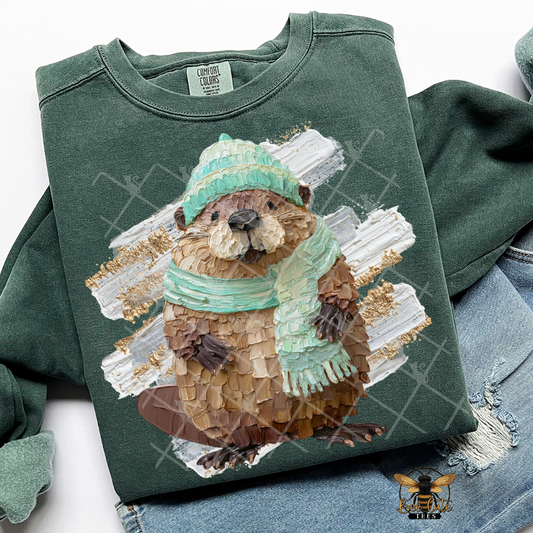 Hand Painted Winter Beaver