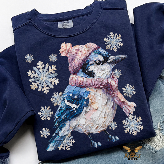 Hand Painted Winter Blue Jay