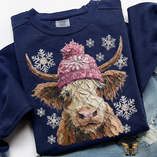Hand Painted Winter Highland Cow