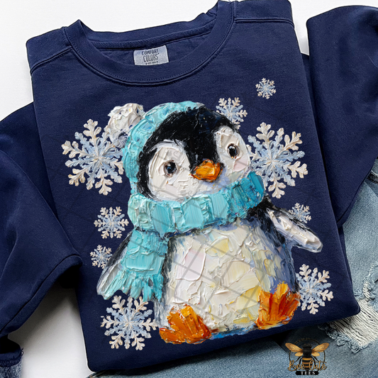 Hand Painted Winter Penguin