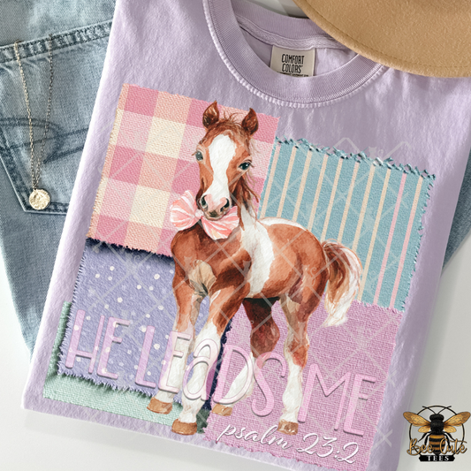 T-shirt with a horse graphic and text on a checkered background