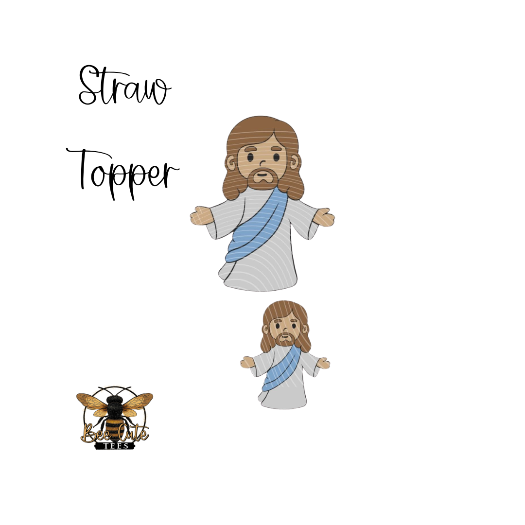 Straw topper with a character design on a white background, featuring the brand logo.