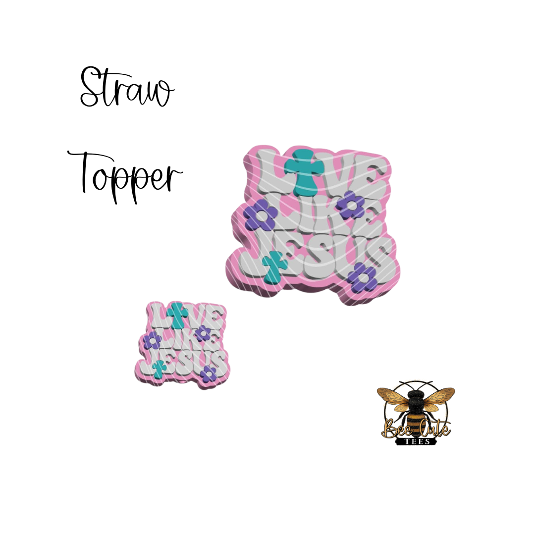 Butterfly-shaped straw topper with floral designs on a white background, featuring the brand logo at the bottom right corner.