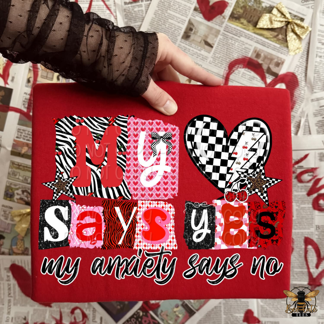 Red canvas with decorative text and patterns held by a hand on a newspaper background
