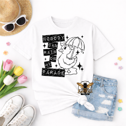 White t-shirt with graphic design and accessories on a white background