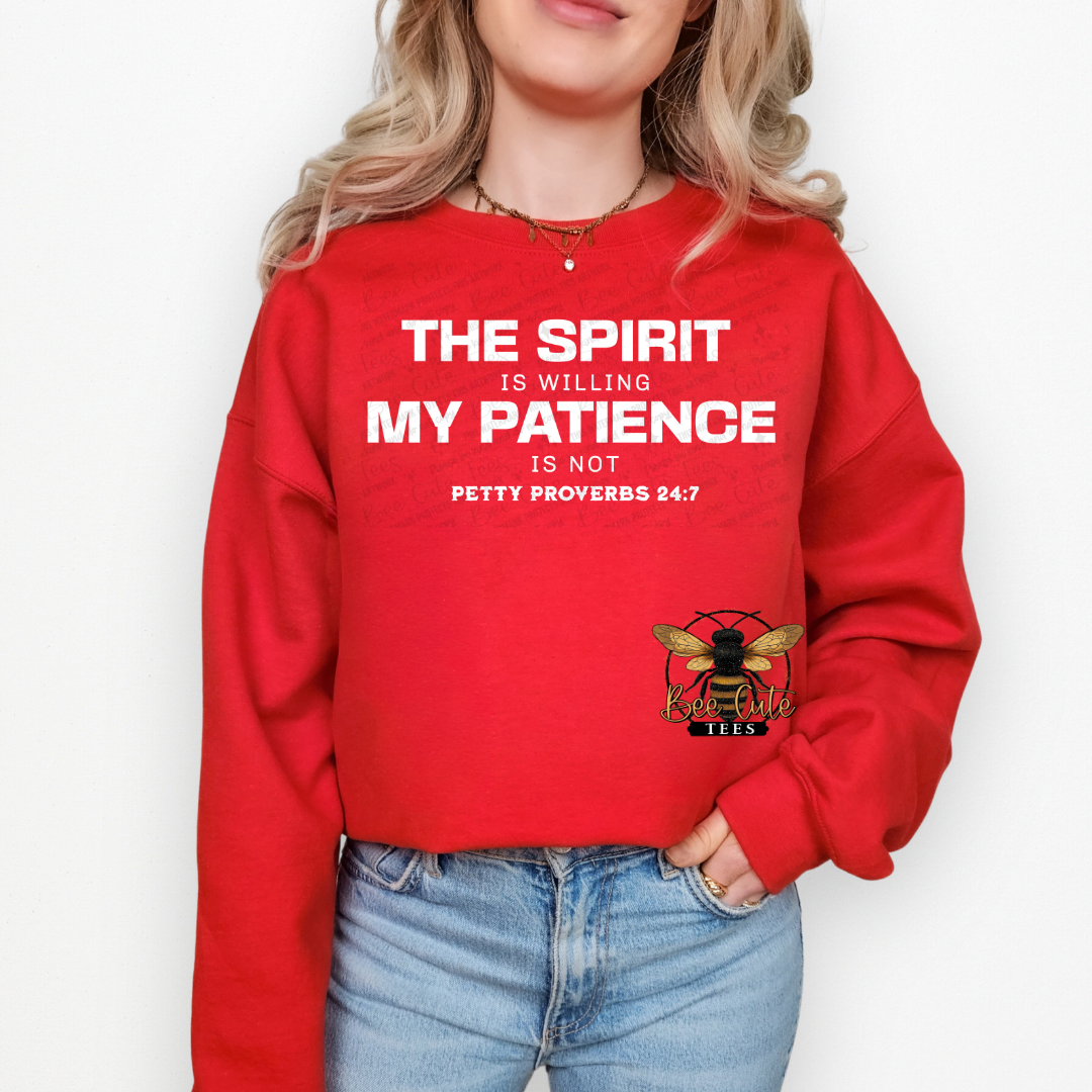 Person wearing a red sweatshirt with a motivational quote on a white background