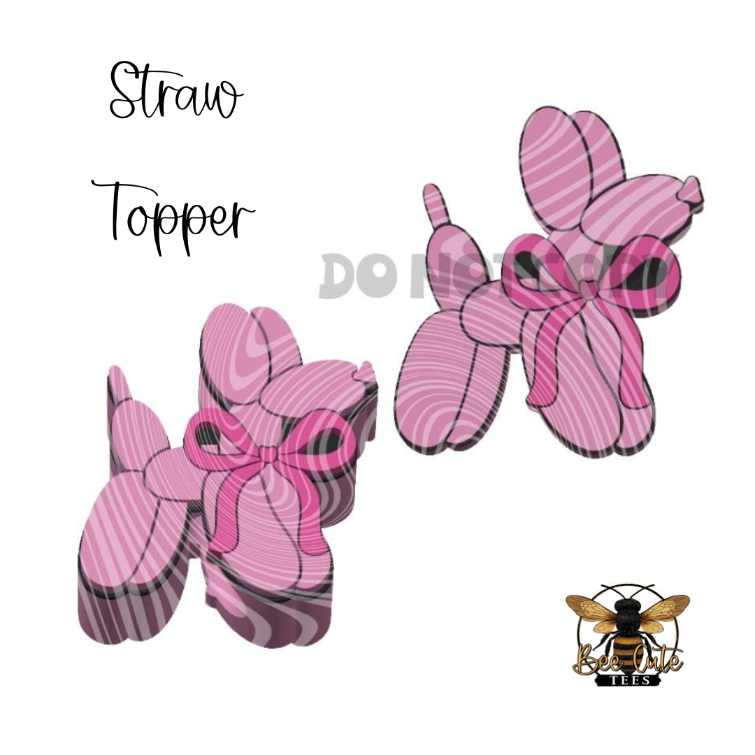 Pink Balloon Dog Straw Topper
