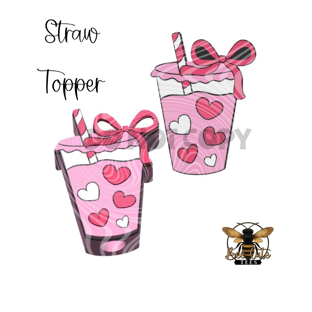 Pink Heart Cup Straw Topper