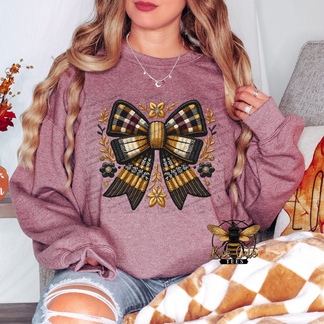 Plaid Fall Sweater Bow