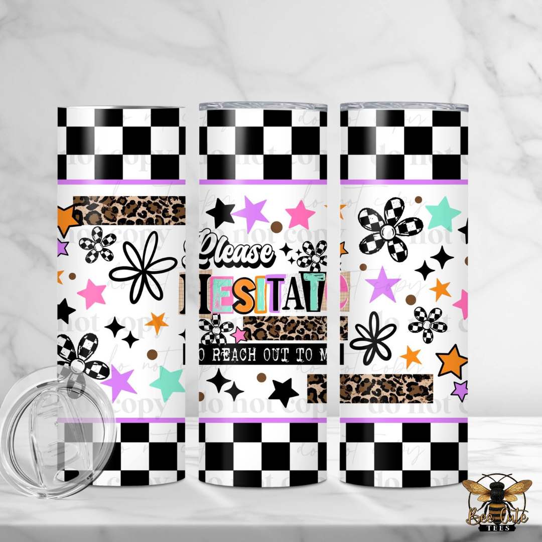 Three tumblers with various patterns on a white background