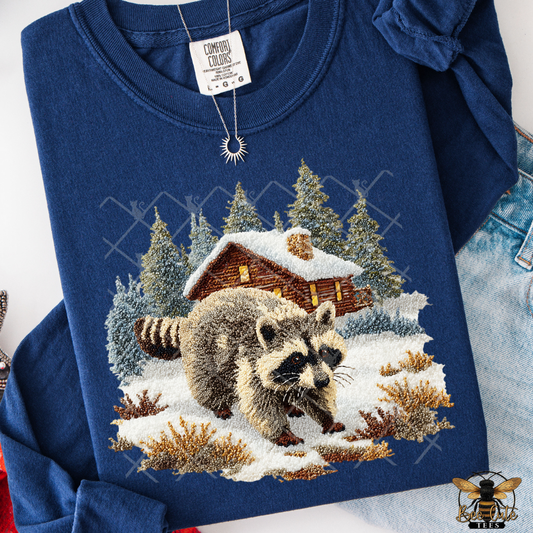 Winter Raccoon Faux Latch Hook Yarn Crochet